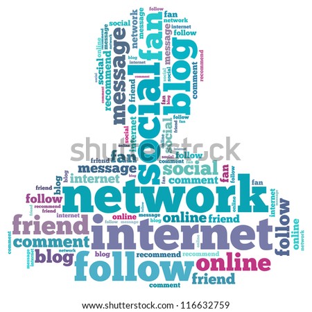Social network info-text graphics and arrangement concept on white background (word cloud)