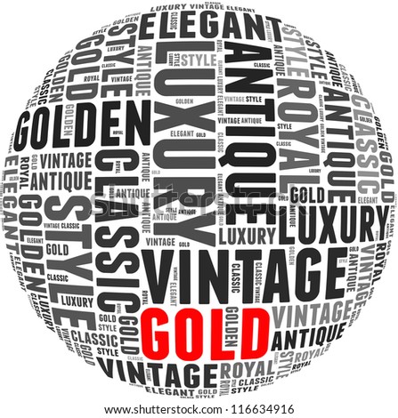 Gold info-text graphics and arrangement concept on white background (word cloud)