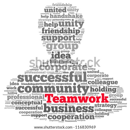 Teamwork info-text graphics and arrangement concept on white background (word cloud)