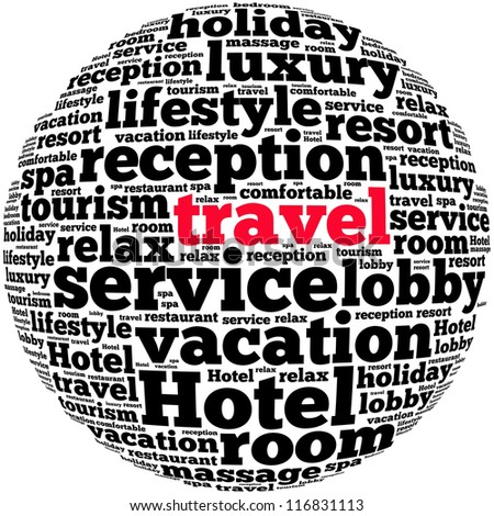 Travel info-text graphics and arrangement concept on white background (word cloud)