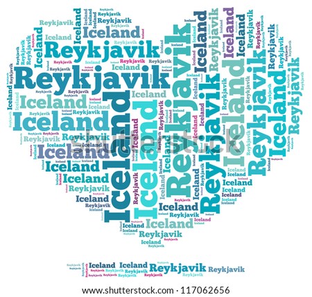 Iceland info-text graphics and arrangement concept on white background (word cloud)