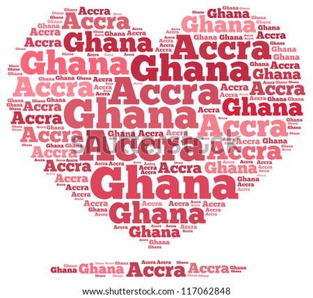 Ghana info-text graphics and arrangement concept on white background (word cloud)