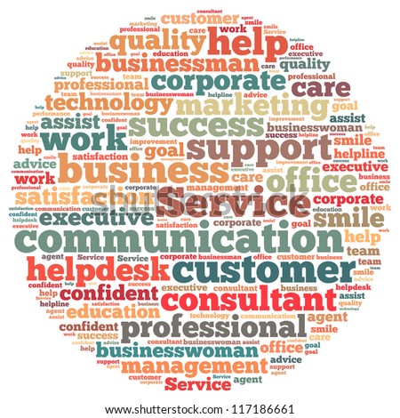 Customer Service info-text graphics and arrangement concept on white background (word cloud)