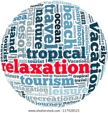 Vacation info-text graphics and arrangement concept on white background (word cloud)
