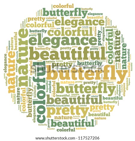 Butterfly info-text graphics and arrangement concept on white background (word cloud)