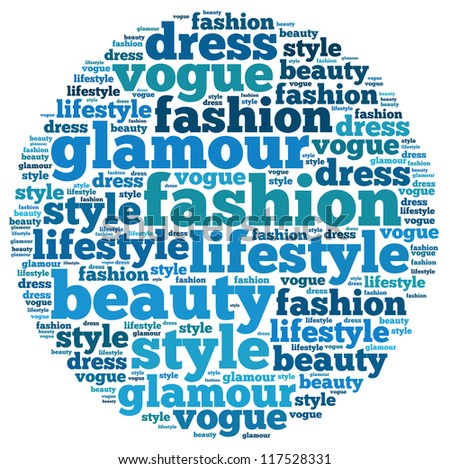 Fashion and style info-text graphics and arrangement concept on white background (word cloud)