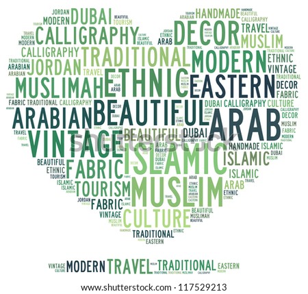 Arab info-text graphics and arrangement concept on white background (word cloud)