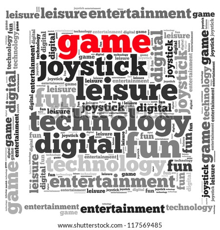 Game info-text graphics and arrangement concept on white background (word cloud)