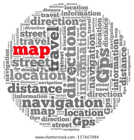 Map info-text graphics and arrangement concept on white background (word cloud)