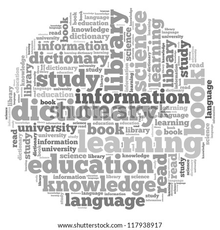 Knowledge info-text graphics and arrangement concept on white background (word cloud)