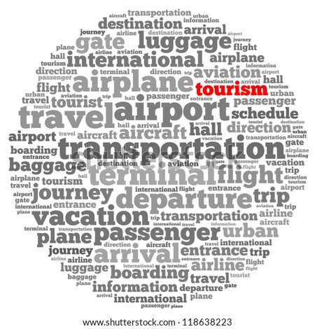 Tourism info-text graphics and arrangement concept on white background (word cloud)