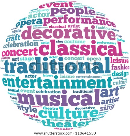 Culture and entertainment info-text graphics and arrangement concept on white background (word cloud)