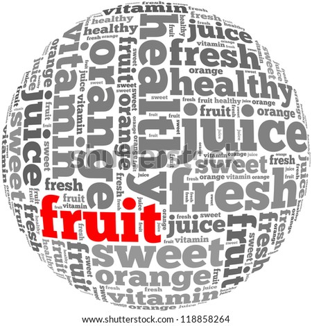 fruit info-text graphics and arrangement concept on white background (word cloud)