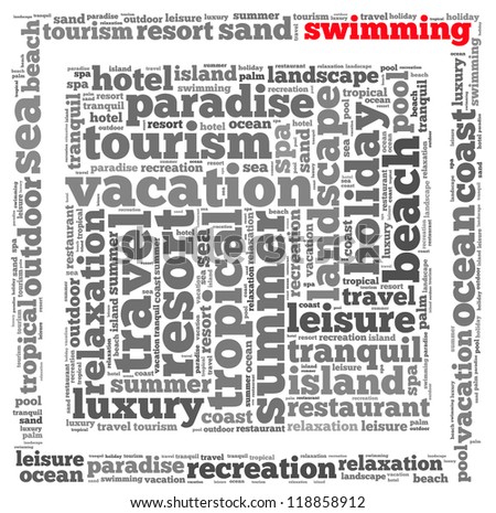 swimming info-text graphics and arrangement concept on white background (word cloud)