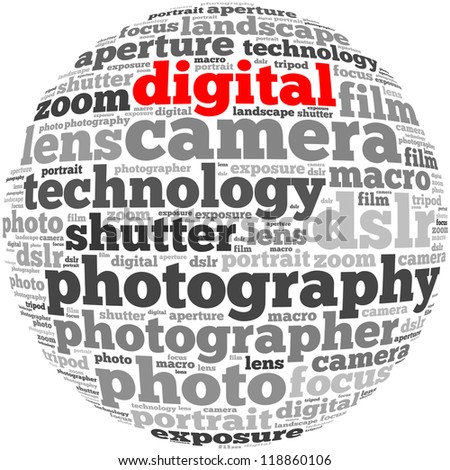digital info-text graphics and arrangement concept on white background (word cloud)
