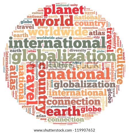 International info-text graphics and arrangement concept on white background (word cloud)