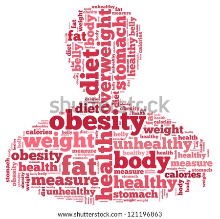 obesity info-text graphics and arrangement concept on white background (word cloud)