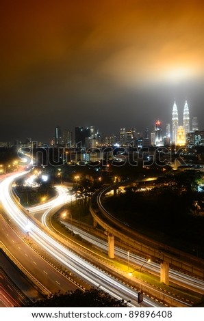Kuala Lumpur is the capital and the largest city of Malaysia. Stunning light trail at highway in Kuala Lumpur city