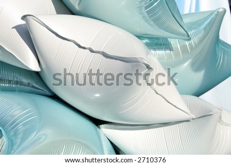 background made of metallic balloons blue and white colored