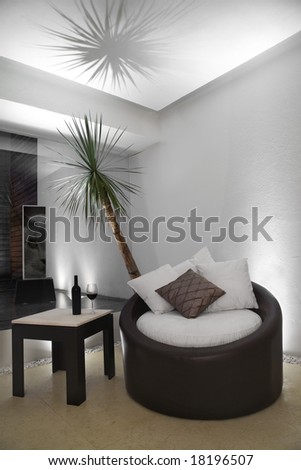 Night scene of a stylish and modern living room