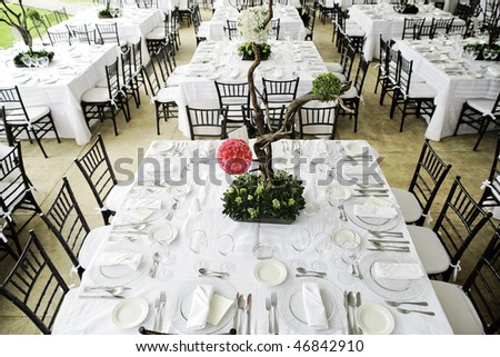 stock photo wedding guest dinner table set