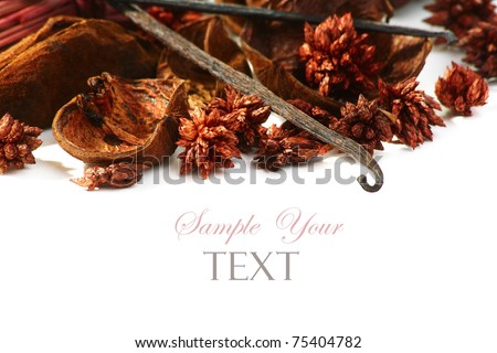 Medley of fragrant dried herbs and spices isolated on a white background.