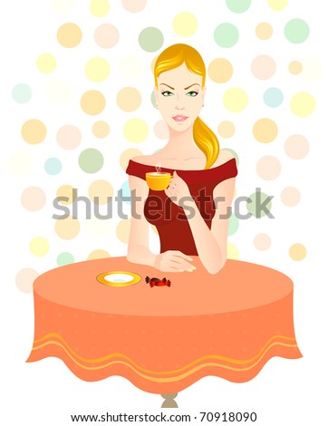 Woman drinking a cup of coffee. Raster version