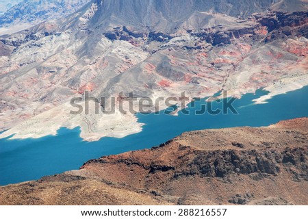 Lake Mead park and desert area in Nevada from above vantage point