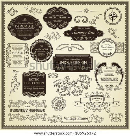Set of design elements labels borders frames etc Could be used for page decoration certificate etc Set of design elements labels borders frames etc Could be used for page decoration certificate etc