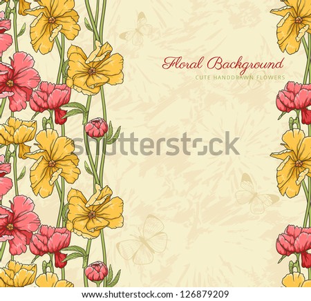 loral background with hand drawn flowers