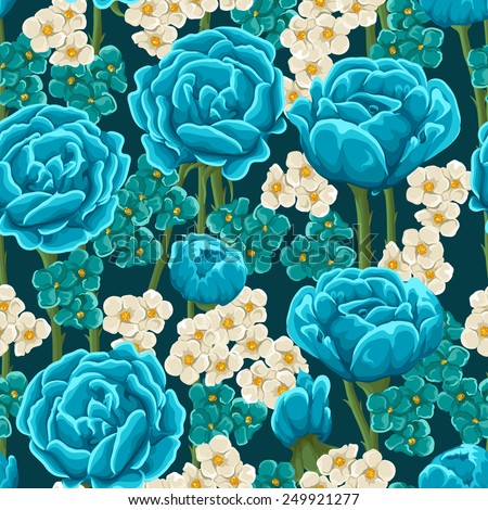 Floral seamless pattern with blue roses