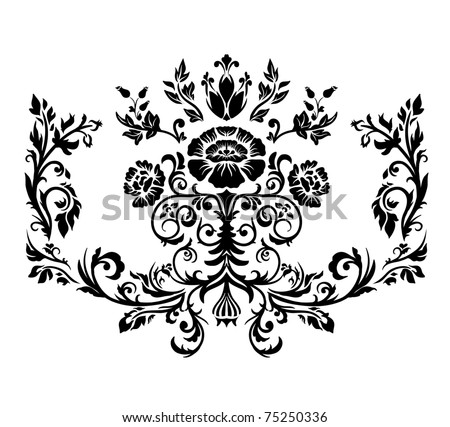 black and white damask background. Black and white.