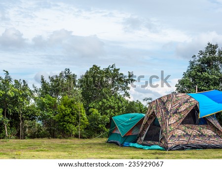 Modern tent on the hill of view point in national park.