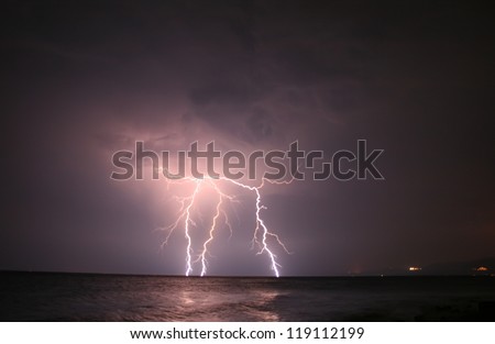Lightning Strikes Severe Lightning At Open Sea