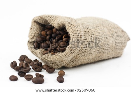 Coffee beans roasted in jute sack