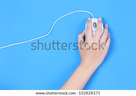 Hand with mouse. isolated on blue background
