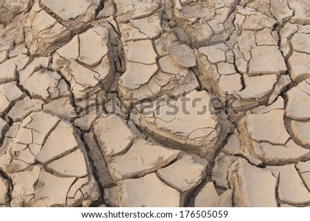 Cracked of mud texture during summer along Mekong river, natural border between Thailand and Laos.