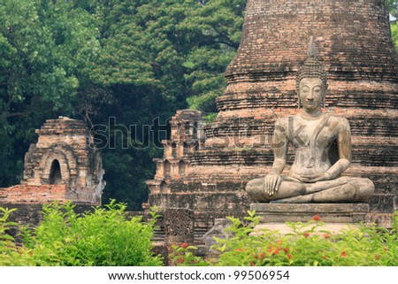 ancient buddha in Sukhothai historical park, Thailand. Unesco Award Historical Site