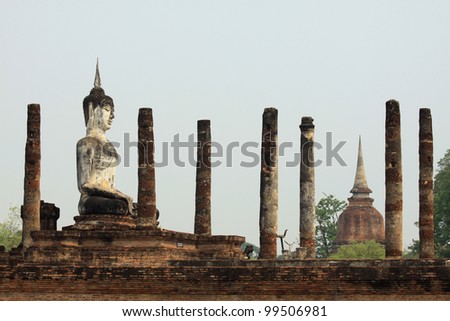 ancient buddha in Sukhothai historical park, Thailand. Unesco Award Historical Site