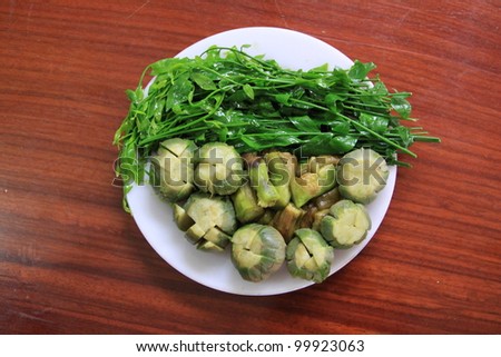 Thai food. set of boiled vegetables, usually eat with chili sauce