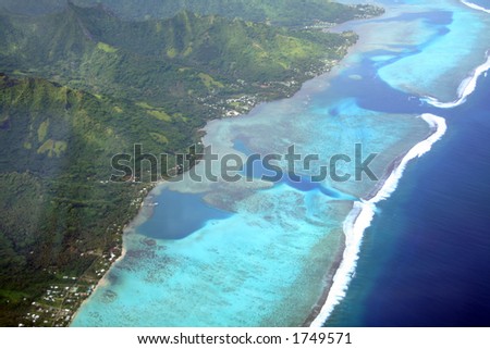 Pacific island lagoon, Moorea, French Polynesia, aerial view