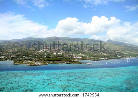 resort on coral reef and lagoon, Tahiti Island
