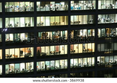 empty office building at night external view
