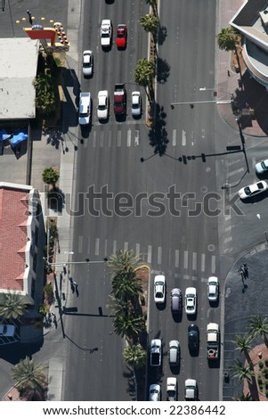 Cars stopped at a traffic light in Las Vegas