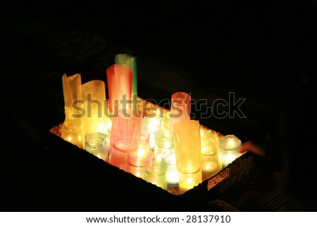 candles at night on a tray