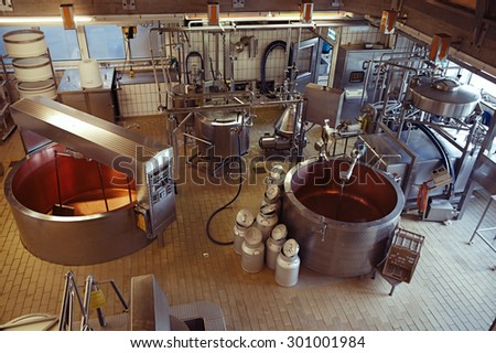 cheese making machine in modern dairy factory
