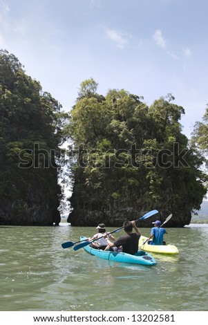 Kayaking near limestone rocks, Krabi Province, Southern Thailand
