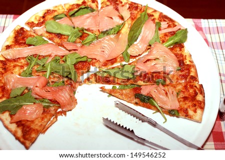 Pizza with Mozzarella, Salmon Slice
