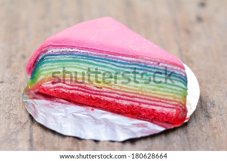 Colorful layer detail of rainbow crape cake for background