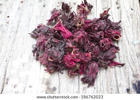 Dry Roselle on old wood background